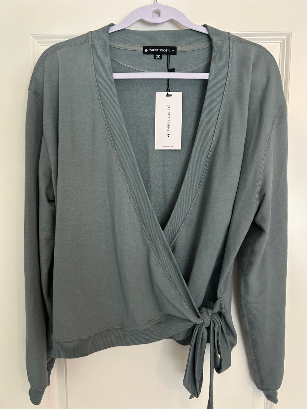 Thrive Society Women's Sage Green Wrap Yoga/Ballet Tunic with Side Tie